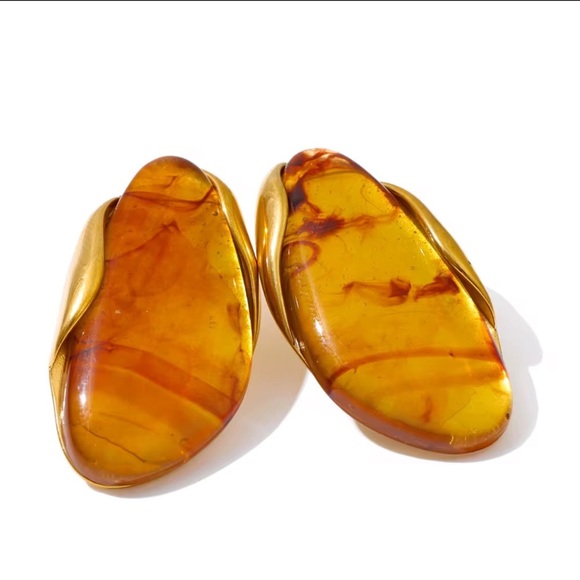 Anthropologie Vintage Amber Resin & Stainless Steel Earrings - Picture 1 of 7